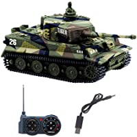 YouCute Mini RC Tank con Cable Cargador USB Control Remoto Tanque Panzer 1:72 German Tiger I con Sonido- torreta…
